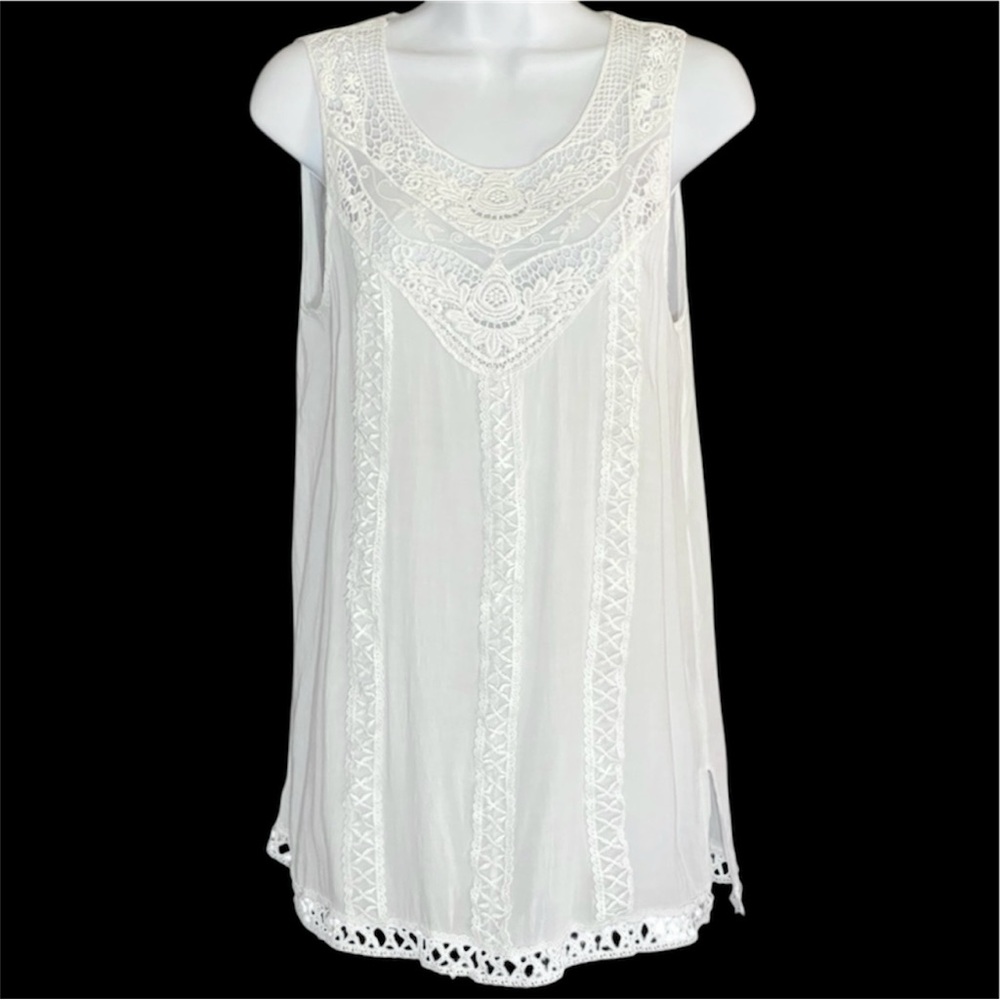 Cream Lace Crochet Tunic Top L Romantic Boho Hippie Cottagecore Feminine Sheer - Picture 10 of 10